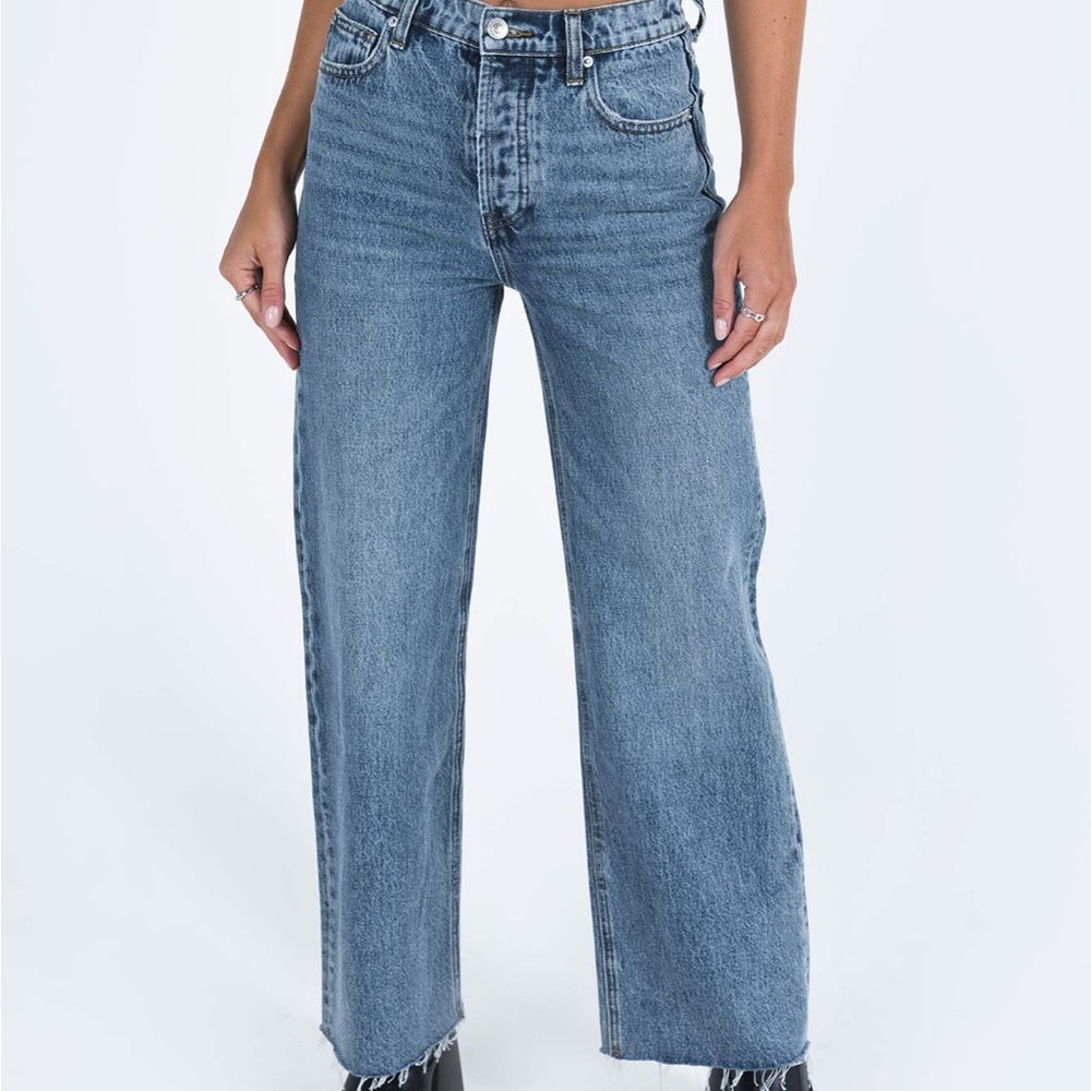 Princess Polly Fawcett High Rise Straight Leg Mid Blue Women's Jeans